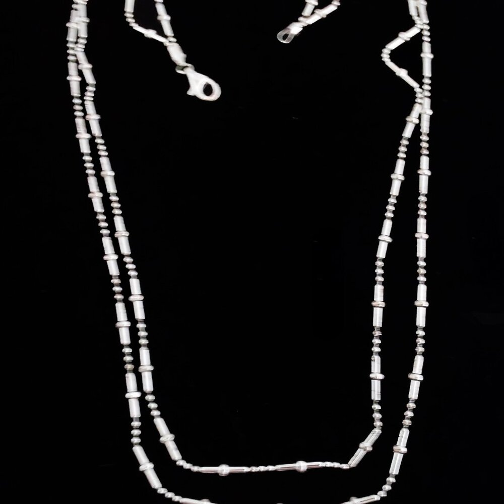 Sterling Silver Mini Bar Ball Link 2-Tier Necklace - Picture 7 of 12